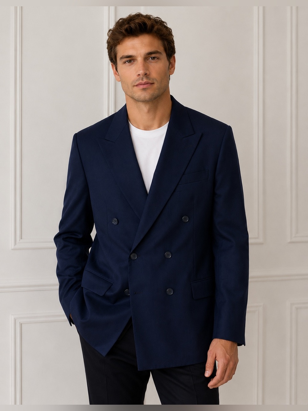 NWT Lineage Men's Double-Breasted Navy Blazer - modern Tailored Fit size 52R